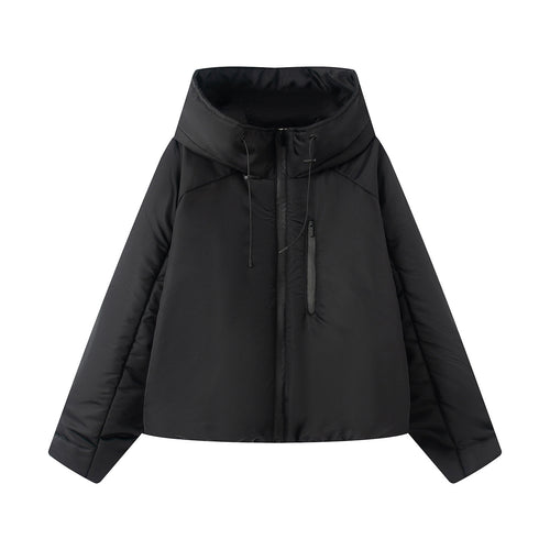 Damen nan kurz geschnittene Steppjacke mit hohem Stehkragen, weitem Funnel‑Hood und wasserabweisender Oberfläche Drune