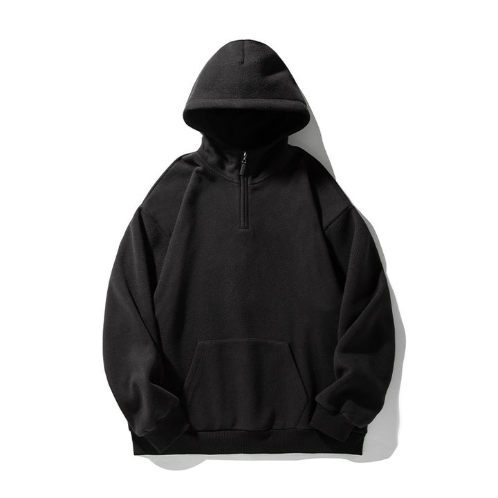 Unisex Thermo-Fleece-Hoodie im Boxy-Schnitt mit Halbzip und Kängurutasche Drune