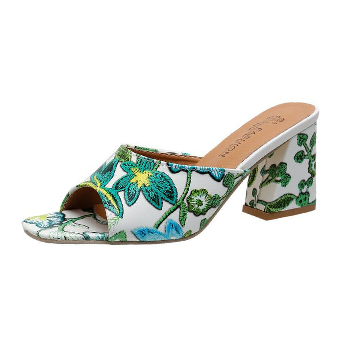 Damen Mules mit floralem Design und komfortablem Blockabsatz Drune