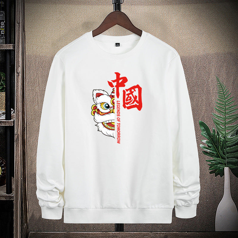Herren Sweatshirt mit traditionellem Löwentanz‑Motiv und Rundhalsausschnitt Drune