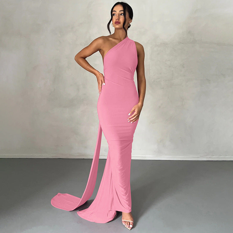 Damen Elegantes One-Shoulder Abendkleid Drune