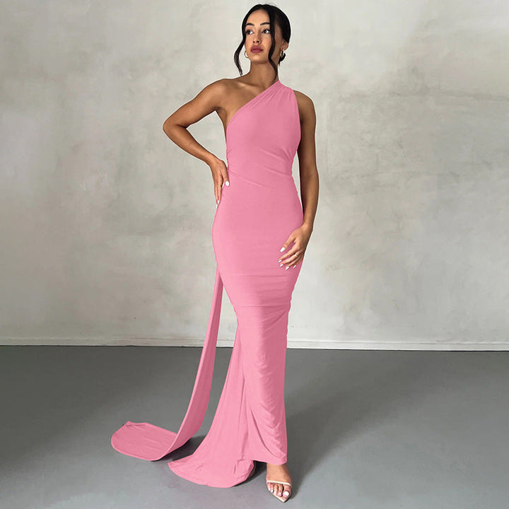 Damen Elegantes One-Shoulder Abendkleid Drune