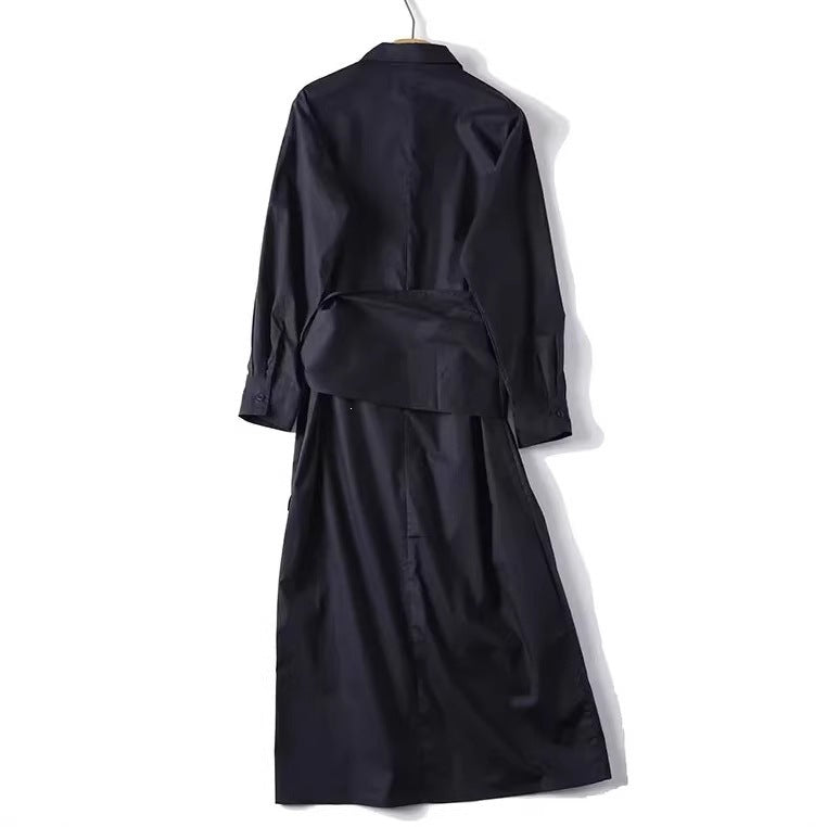Damen Oversize-Hemdblusenkleid mit seitlichem Knotengürtel und Midilänge Drune