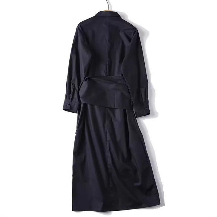 Damen Oversize-Hemdblusenkleid mit seitlichem Knotengürtel und Midilänge Drune