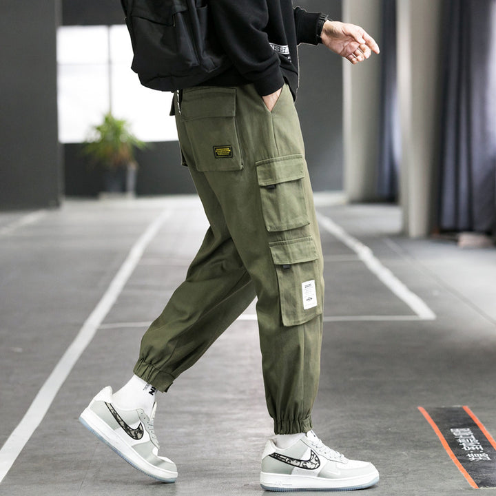 Herren nan Cargo-Joggerhose mit mehreren aufgesetzten Taschen, elastischem Bund und gekräuselten Knöcheln Drune