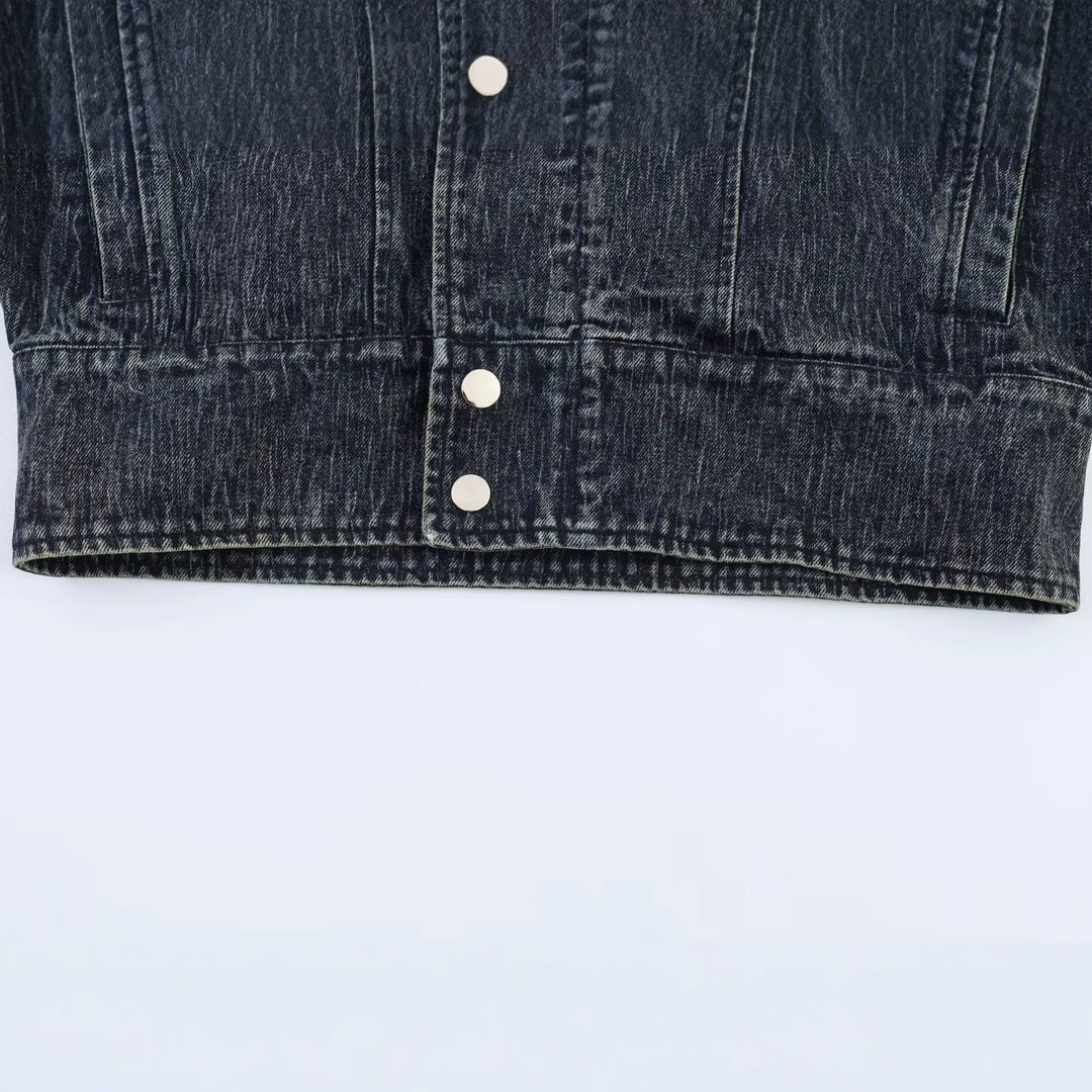 Damen Oversized-Jeansjacke mit großem Schalkragen und Used-Effekt Drune