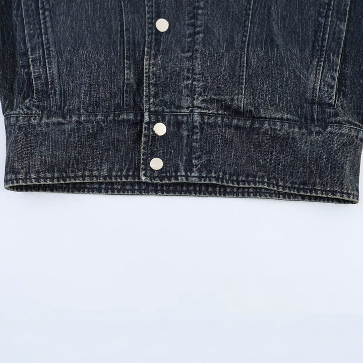 Damen Oversized-Jeansjacke mit großem Schalkragen und Used-Effekt Drune