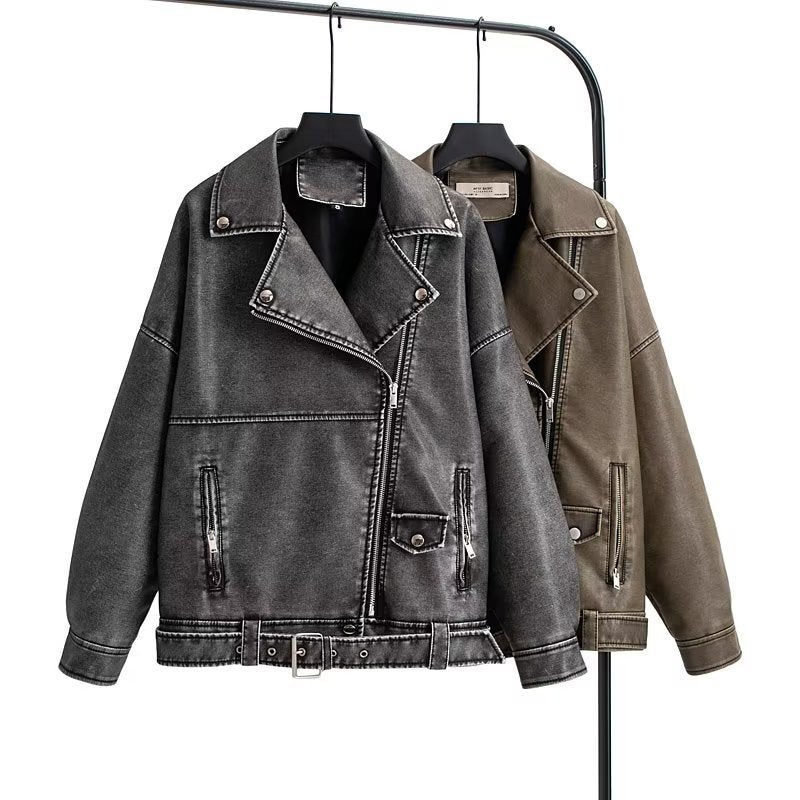 Damen Lässige Bikerjacke aus robustem Denim mit kontrastierenden Nähten und praktischen Taschen Drune