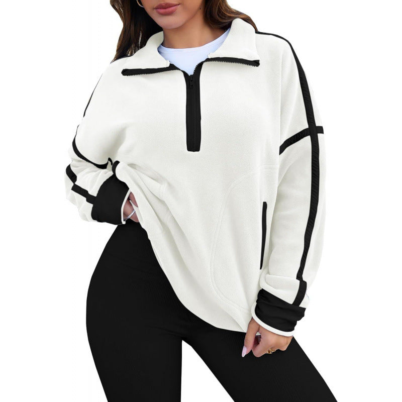 Damen Fleecpullover mit halbem Reißverschluss und kontrastierenden Ärmeln Drune