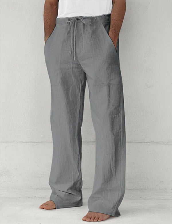 Herren leichte Relax-Chino aus Leinenmix mit weitem Bein, Kordelbund und seitlichen Eingrifftaschen Drune