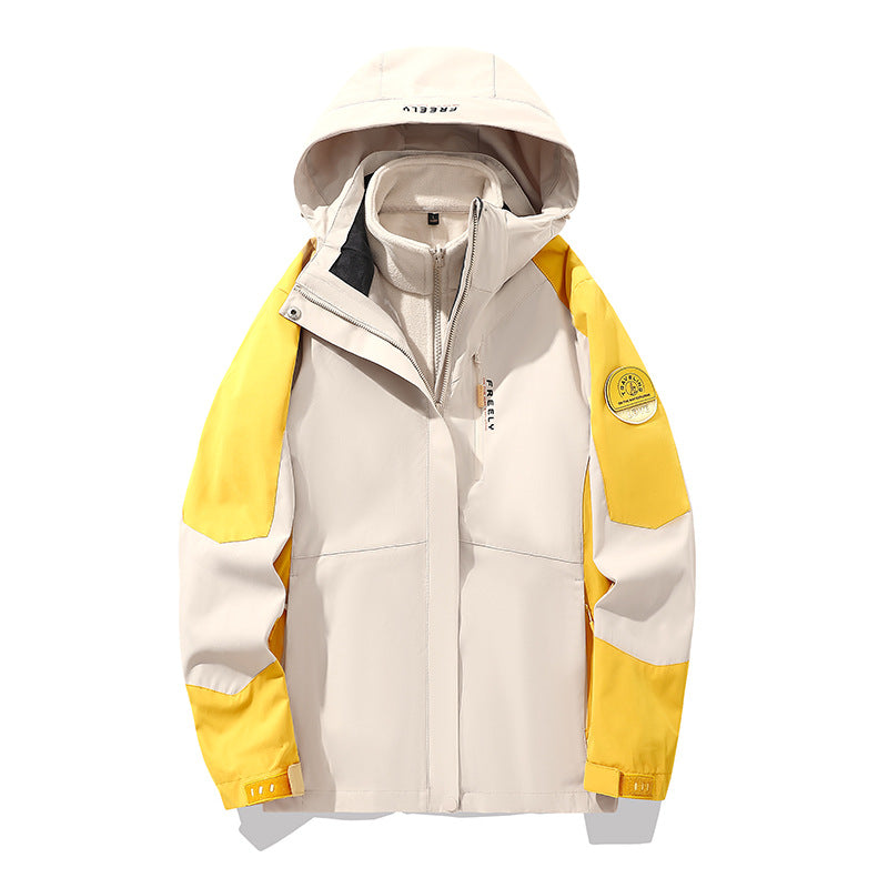 Herren wasserdichte dreiteilige Winterjacke mit abnehmbarer Kapuze und Fleece-Innenjacke Drune