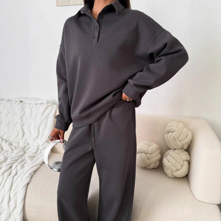 Damen weites Polo-Lounge-Set mit elastischem Tunnelzugbund und Wide‑Leg-Jogginghose Drune