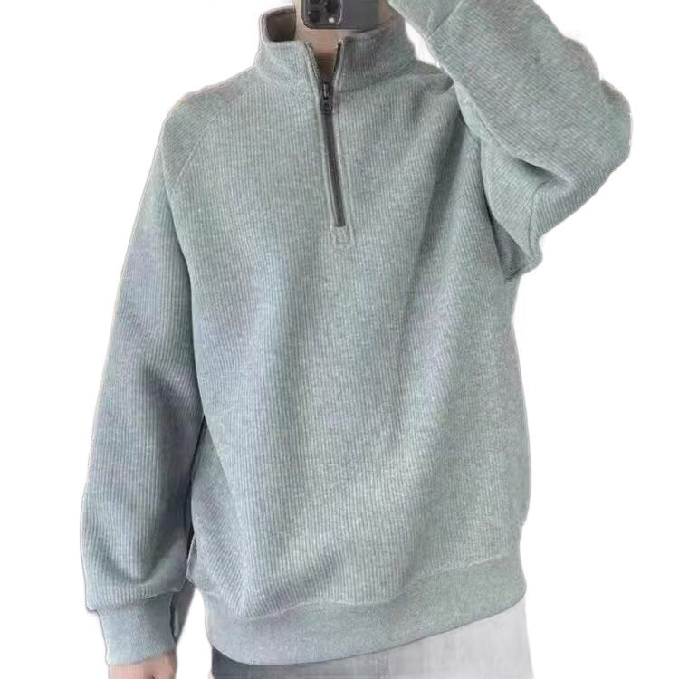 Herren Gerippter Half-Zip-Sweatpullover mit Stehkragen aus Baumwollmischung Drune