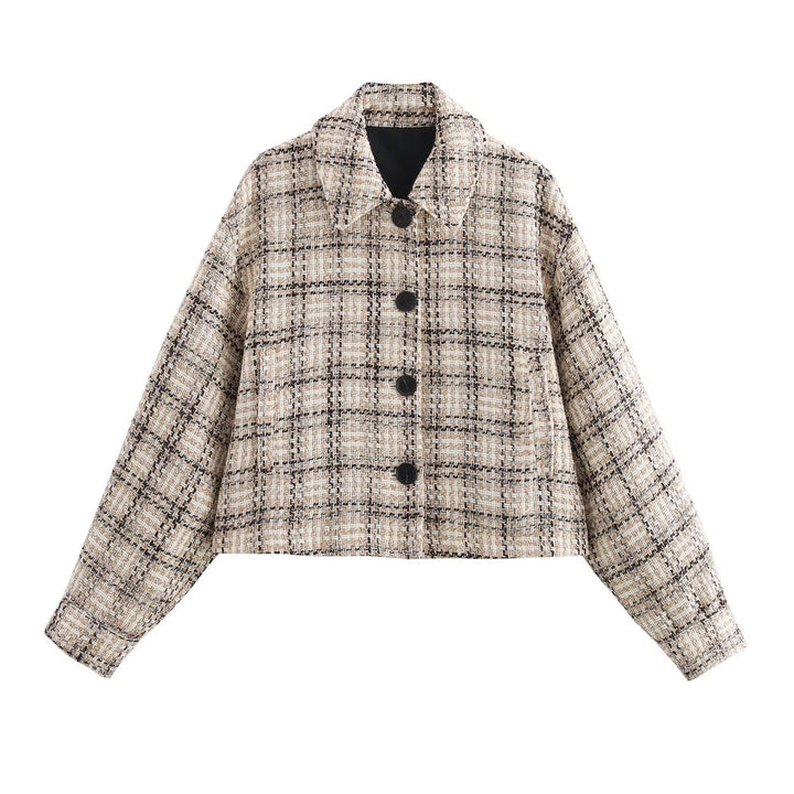 Damen Kurzjacke aus Bouclé-Tweed mit Karomuster und kastigem Schnitt Drune
