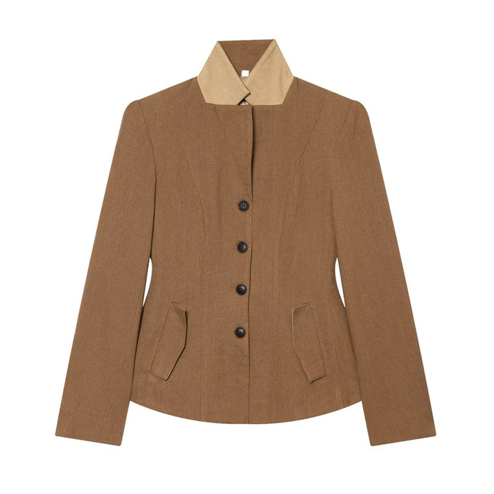 Damen Taillierte Woll-Reitjacke mit Stehkragen und Pattentaschen Drune