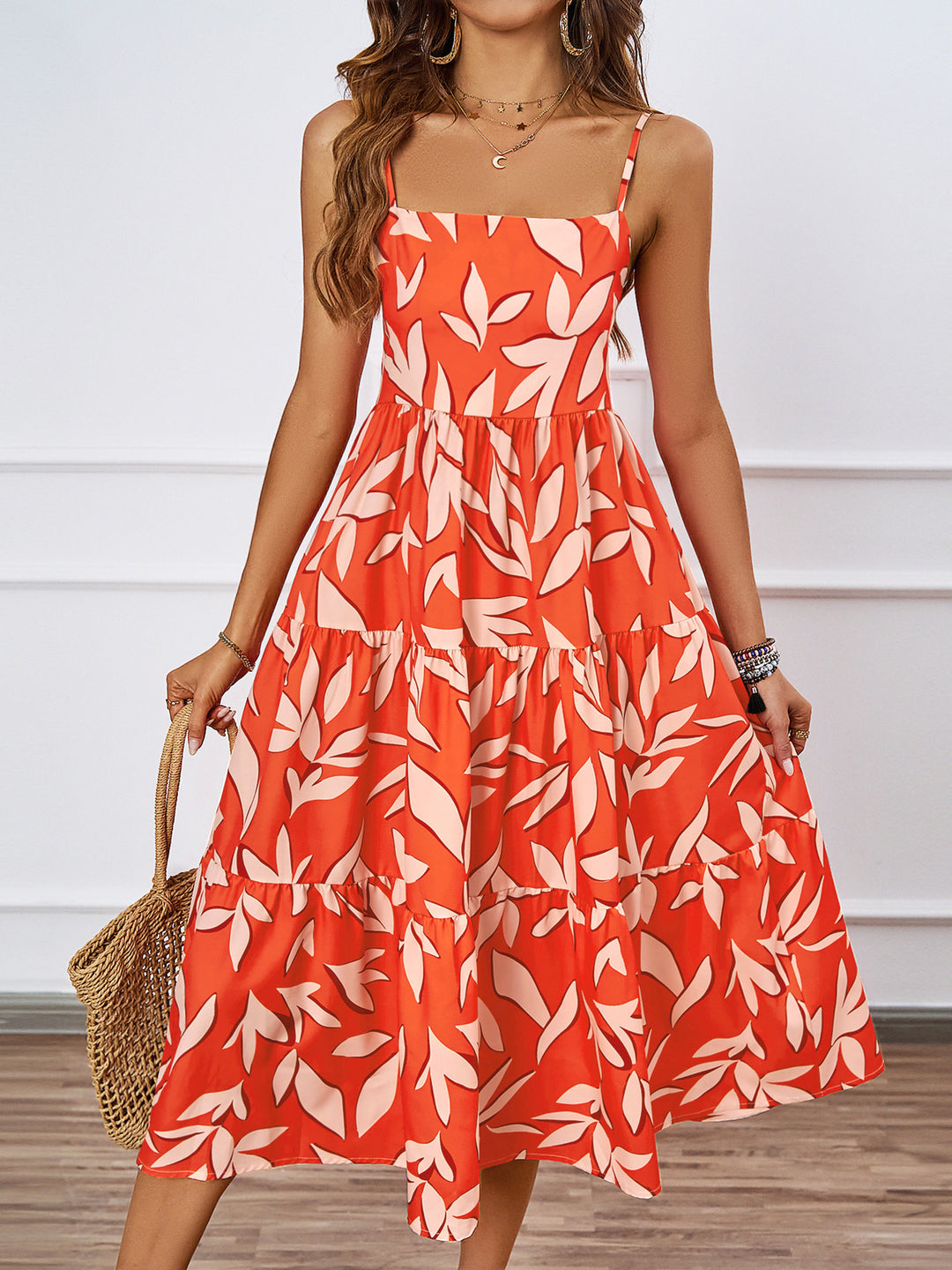 Damen Midikleid mit floralen Mustern und voluminösem Rock Drune