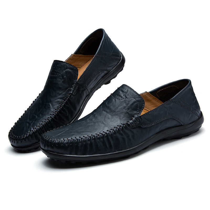 Herren Lederloafer im Mokassin-Stil mit handgenähter Ziernaht, elastischen Seiteneinsätzen und rutschfester Gummilaufsohle Drune
