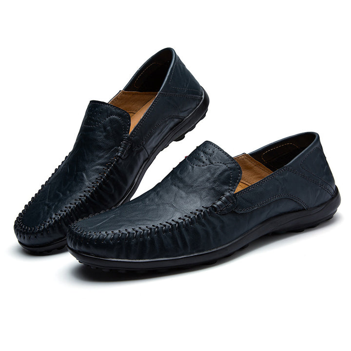 Herren Lederloafer im Mokassin-Stil mit handgenähter Ziernaht, elastischen Seiteneinsätzen und rutschfester Gummilaufsohle Drune