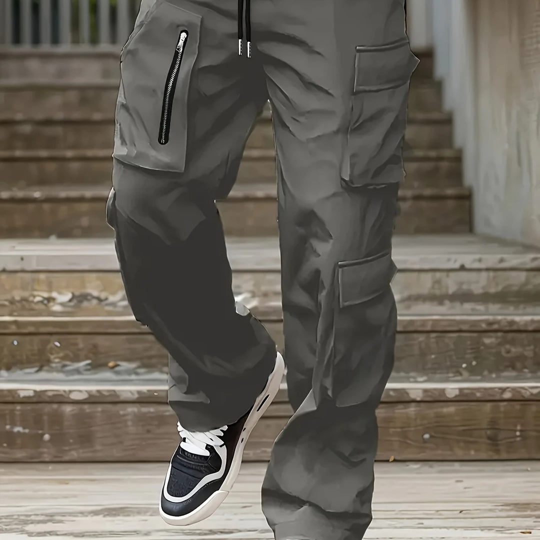 Herren Weite Cargo-Jogginghose mit multifunktionalen Taschen, Reißverschlussdetail und Kordelzugbund Drune
