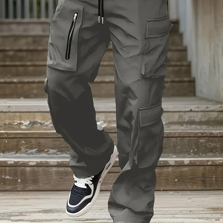 Herren Weite Cargo-Jogginghose mit multifunktionalen Taschen, Reißverschlussdetail und Kordelzugbund Drune