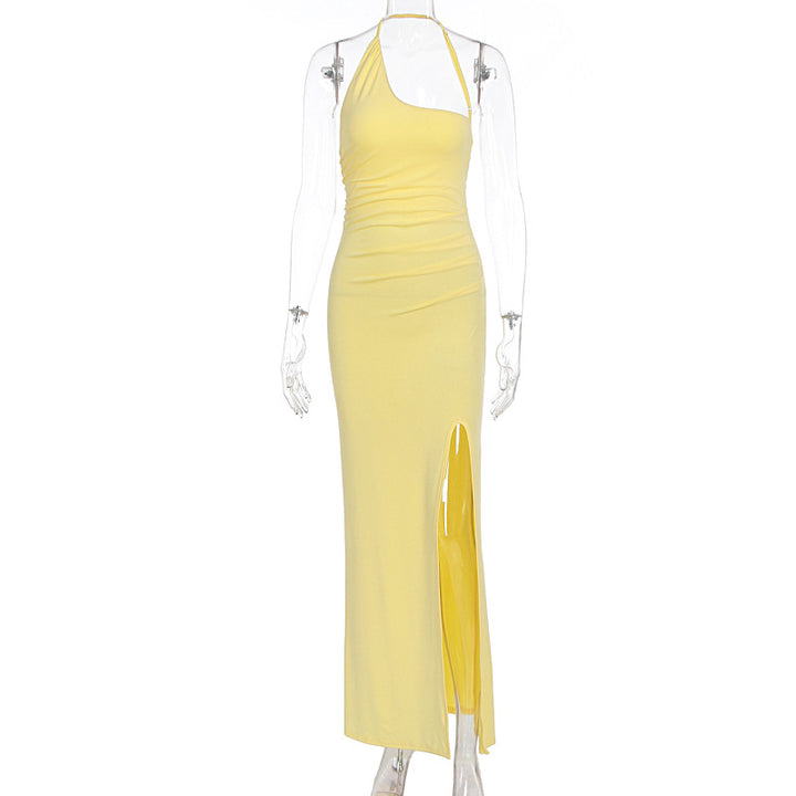 Damen Elegantes Maxikleid mit asymmetrischem Ausschnitt und Schlitz Drune