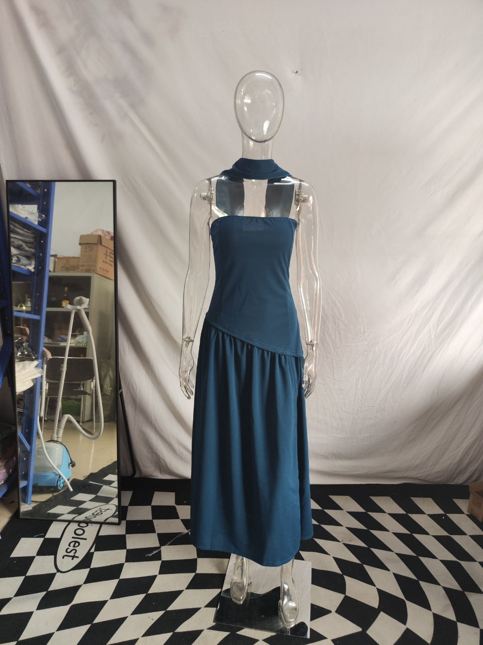 Damen Maxikleid mit schulterfreiem Design und dekorativem Wickelausschnitt Drune