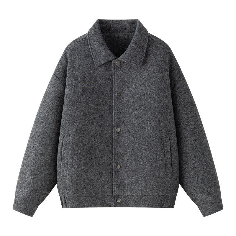 Herren Oversize-Collegejacke aus Wollmix mit Druckknopfleiste und verdeckten Eingrifftaschen Drune