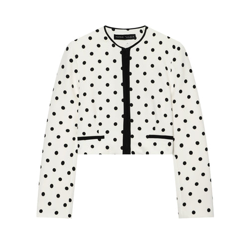 Damen nan kurz geschnittener Polka‑Dot Blazer mit Rundhalsausschnitt, verdeckter Knopfleiste und kontrastpaspel Drune