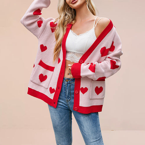 Damen Strickjacke mit Herzen Design und lässigem Schnitt Drune