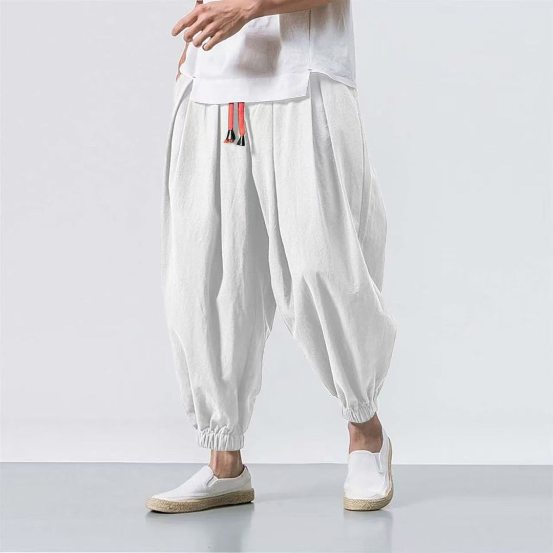Herren nan lässige Leinen-Joggerhose mit Tunnelzug, strukturierter Oberfläche und elastischen Bündchen Drune