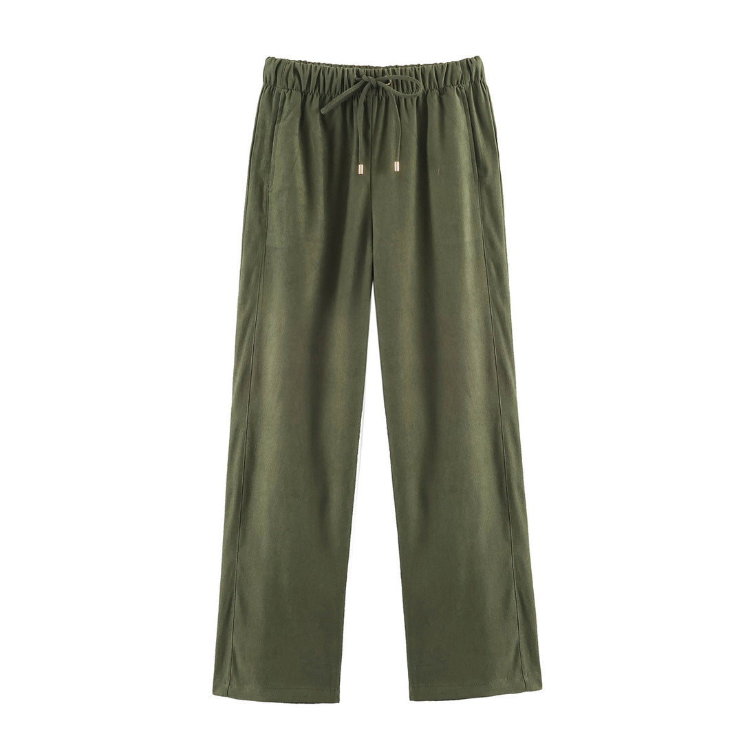 Damen weite Loungehose aus Veloursoptik mit Kordelzug und Eingrifftaschen Drune