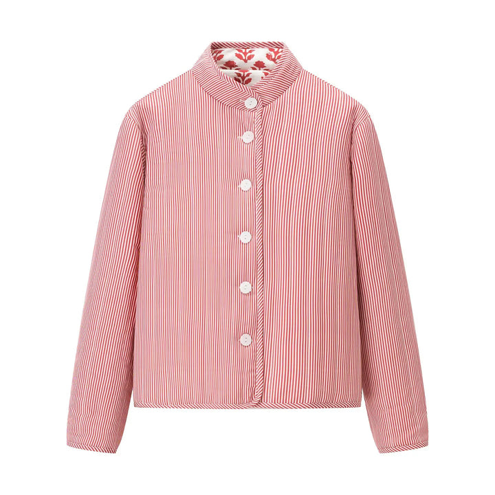 Damen nan leichte gesteppte Blusenjacke mit Stehkragen, Zierpaspel und floraler Allover‑Steppung Drune
