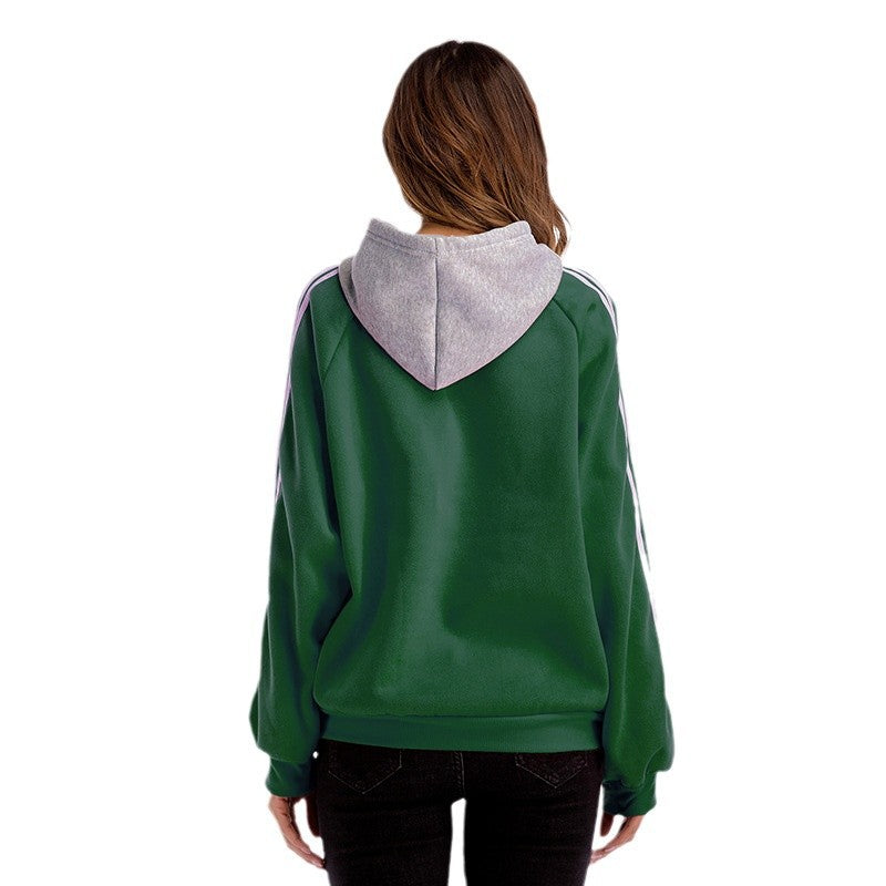 Damen modischer Kapuzenpullover mit kontrastierenden Ärmeln und lässigem Schnitt Drune