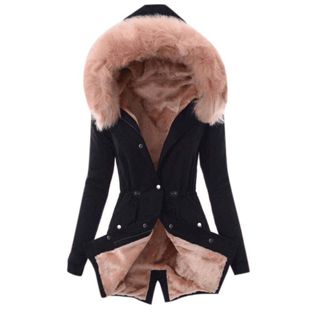 Damen Taillierter Winterparka mit kuscheligem Teddyfutter und großer Kapuze Drune