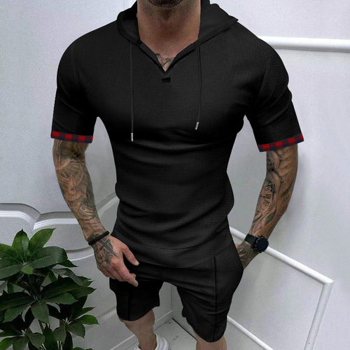 Herren modisches Sportensemble mit kurzer Hose und Kapuzenoberteil Drune