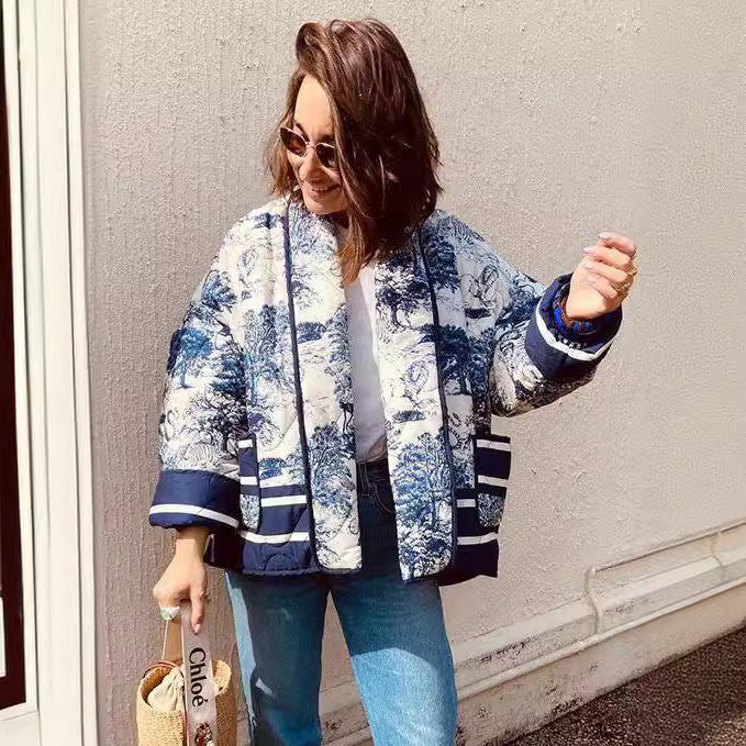 Damen modische Steppjacke mit elegantem Revers und praktischen Taschen Drune
