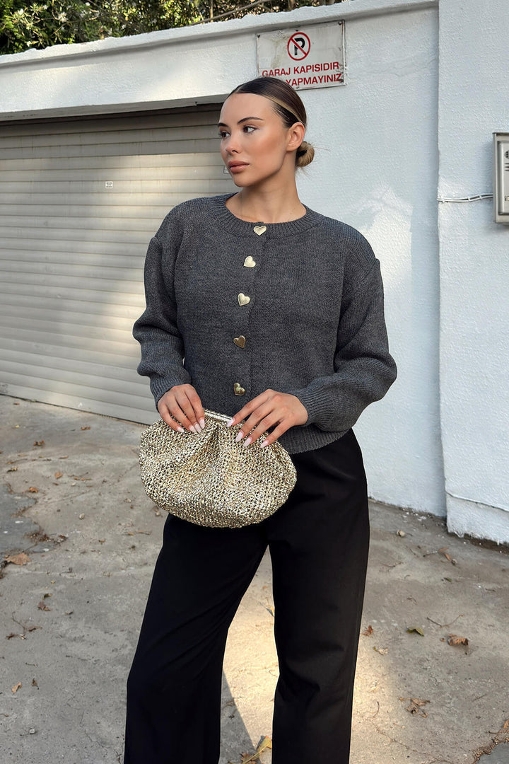 Damen Strickjacke mit herzförmigen Knöpfen und lässigem Schnitt Drune