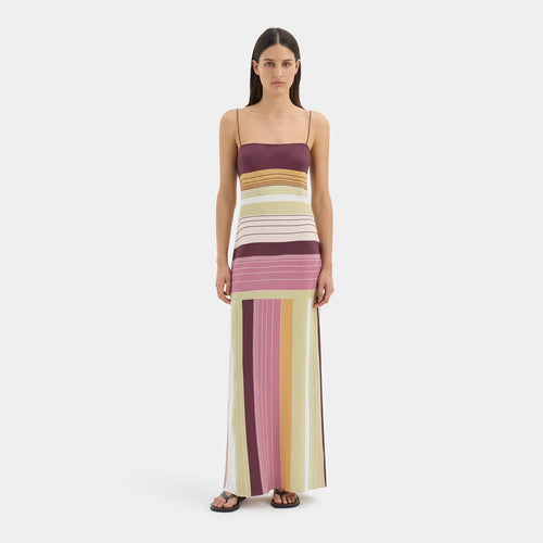 Damen nan figurbetontes Maxikleid mit Spaghettiträgern, geradem Ausschnitt, Paneelstreifen und seitlichem Schlitz Drune