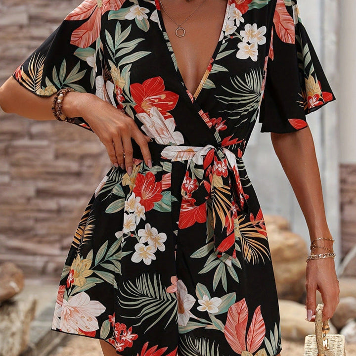 Damen Jumpsuit mit floralem Design und weiten Ärmeln Drune