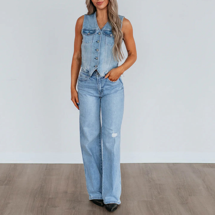 Damen Jeansweste mit Knopfleiste und praktischen Taschen Drune