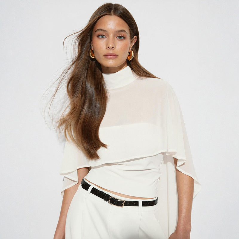 Damen elegantes Top mit transparenten Flügel-Ärmeln Drune