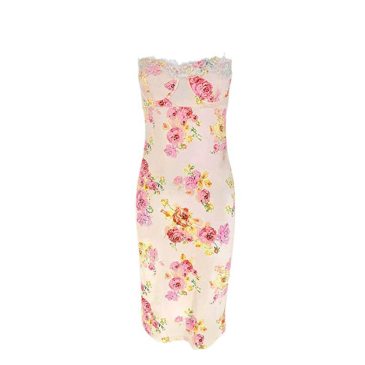Damen Sommerliches Blumenkleid mit zarter Spitze und Spaghetti-Trägern Drune