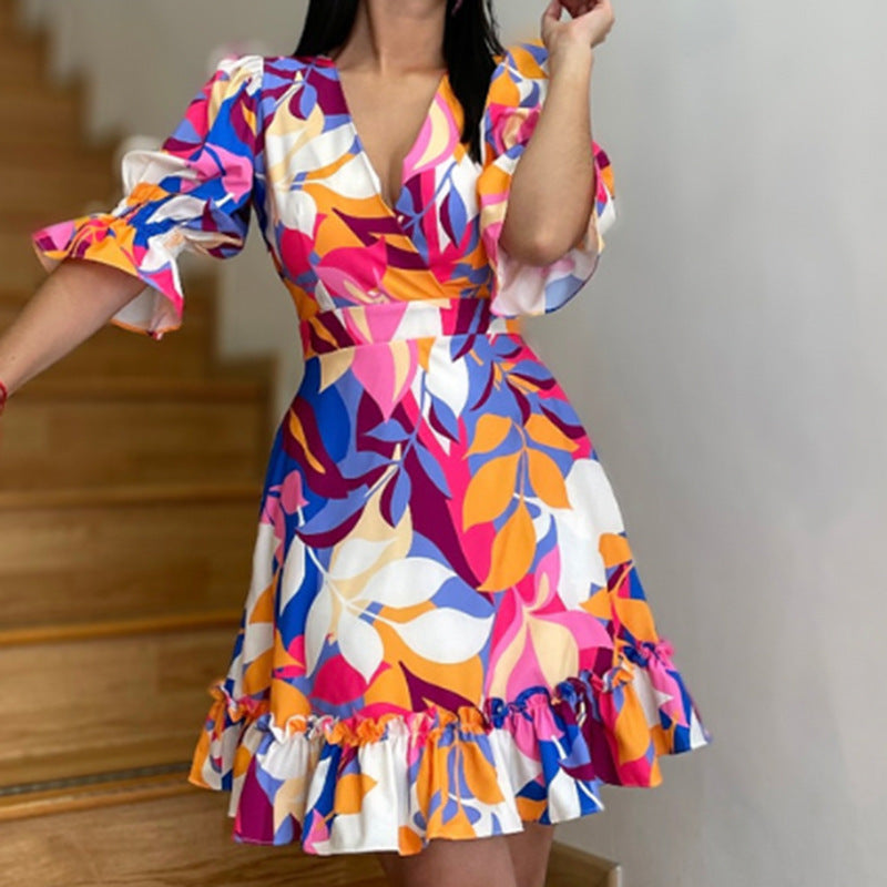 Damen Verspieltes Minikleid mit voluminösen Puffärmeln und Rüschen Drune