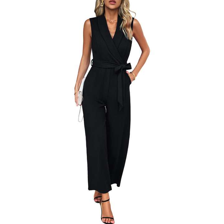 Damen eleganter Jumpsuit mit Wickeloptik und Taillengürtel Drune