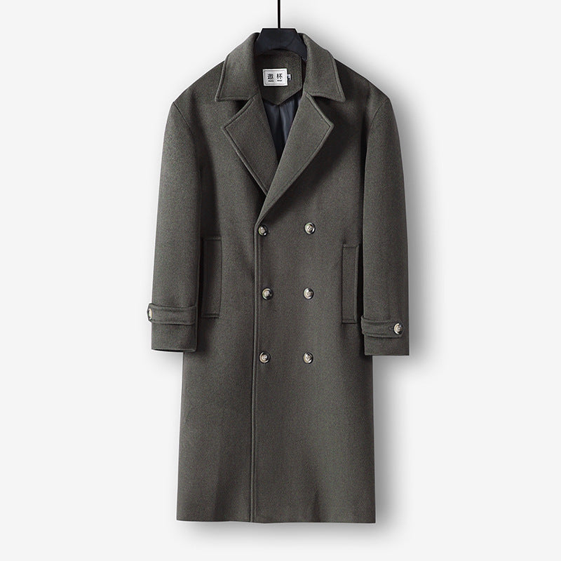 Herren Langer Doppelreihiger Wollmantel mit minimalistischer Silhouette und Schalkragen Drune