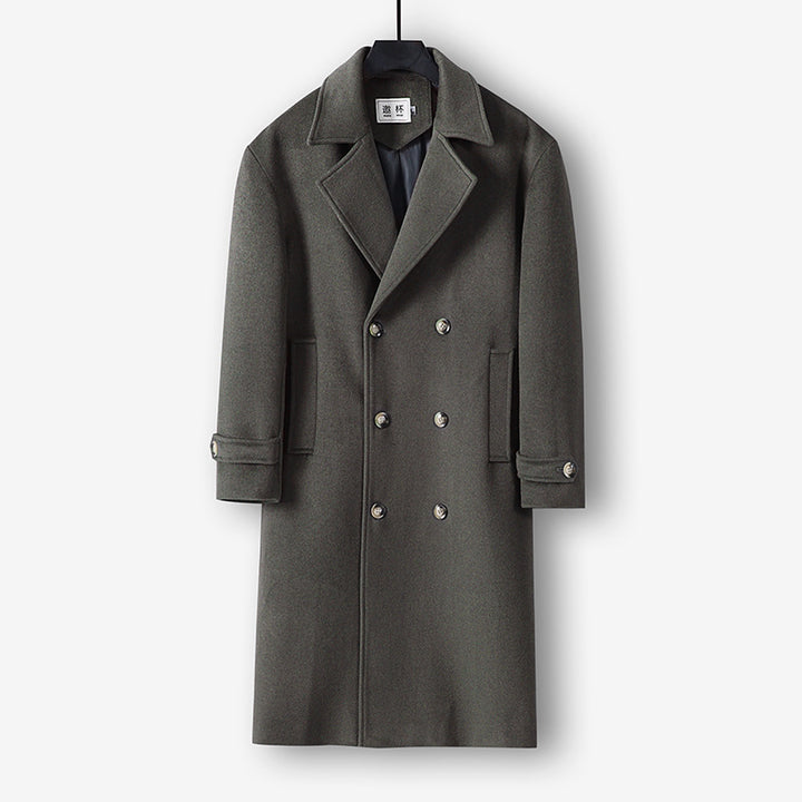 Herren Langer Doppelreihiger Wollmantel mit minimalistischer Silhouette und Schalkragen Drune