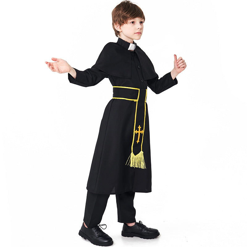 Männer Priester Kostüm mit Umhang und goldenen Accessoires Drune
