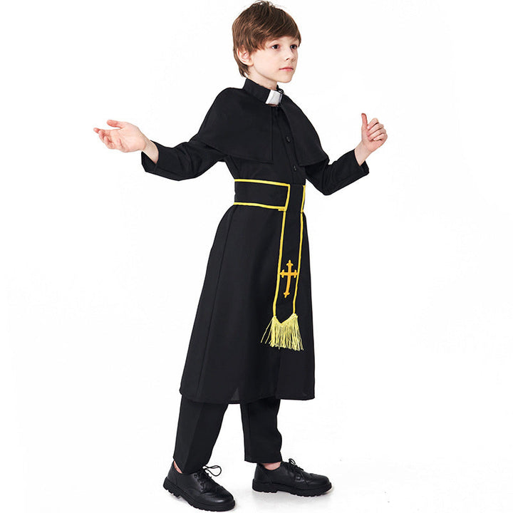 Männer Priester Kostüm mit Umhang und goldenen Accessoires Drune