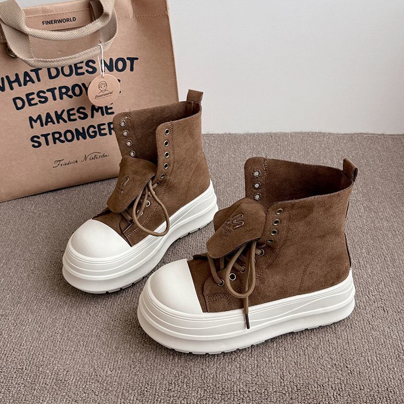 Damen Hochtop Sneakers mit plattformartiger Sohle und innovativer Schnürung Drune