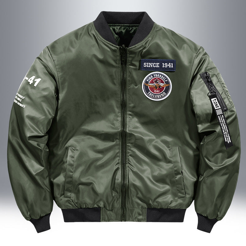 Herren Piloten-Bomberjacke mit Patch-Details, Nylon‑Shell und Ärmeltasche Drune